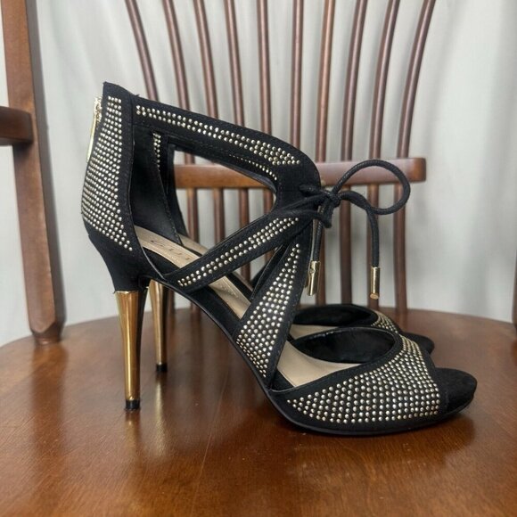 Guess Black and Gold Studded Stiletto Heels Women’s Size 6 Bette Metallic Prom - Picture 1 of 7